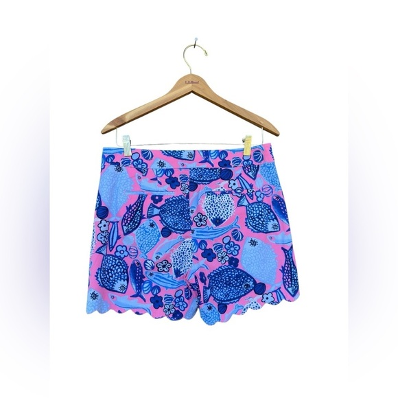 Talbots Shorts Womens Sz 6 Pink Blue Fish Scalloped Hem Cotton Beach Nautical - Picture 5 of 7